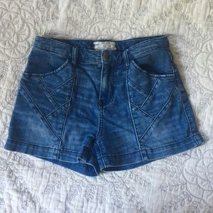 Free People 70s inspired Denim Patchwork Shorts